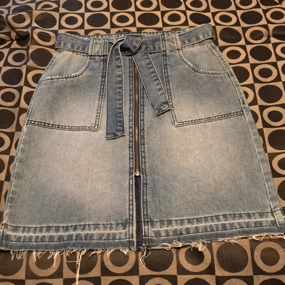 Denim Belted Skirt With Zipper Front